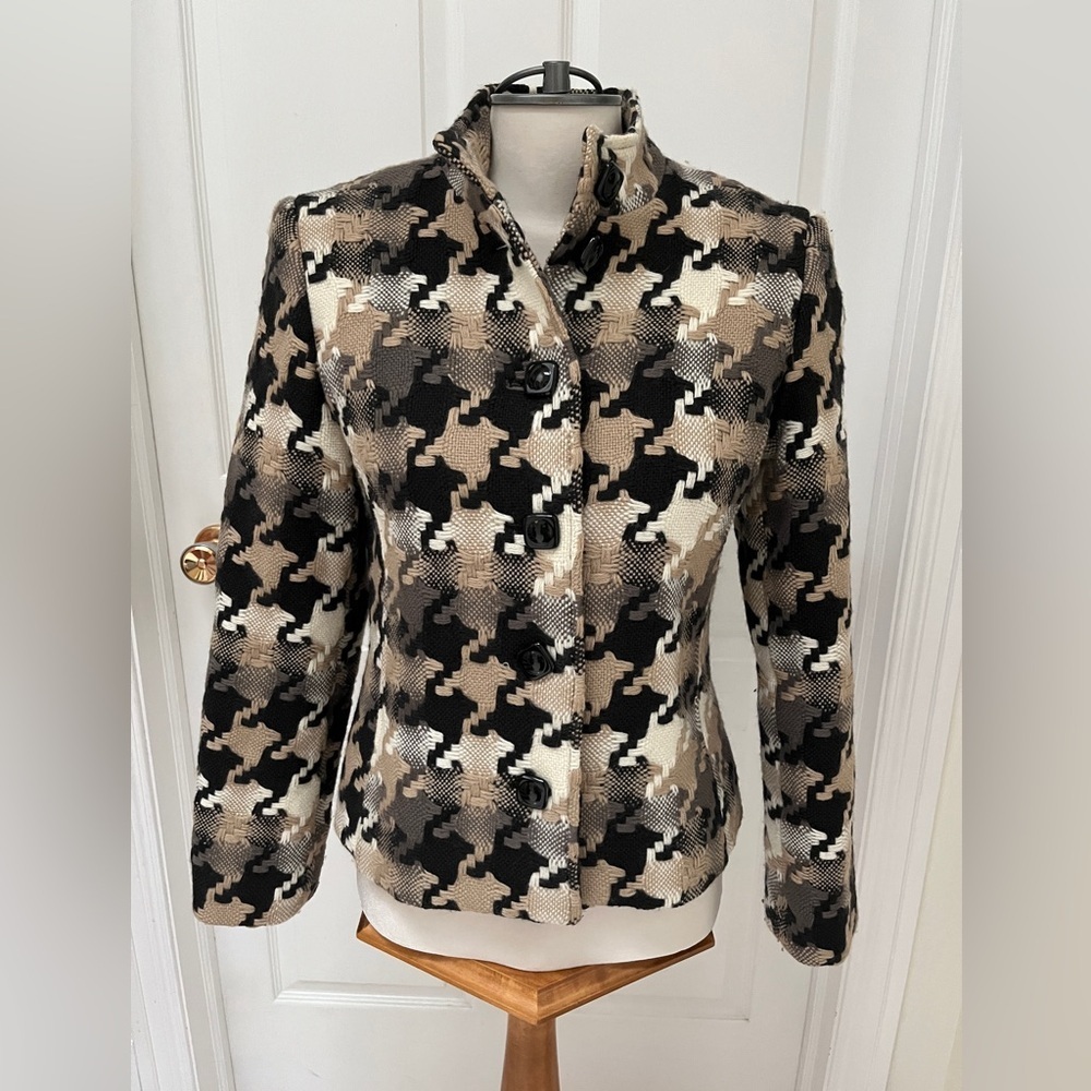 Louben Women's Vintage Patterned Mock Neck Blazer Jacket size 6